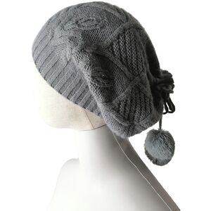 🦝 hand made grey rabbit fur and wool blend knitted hat